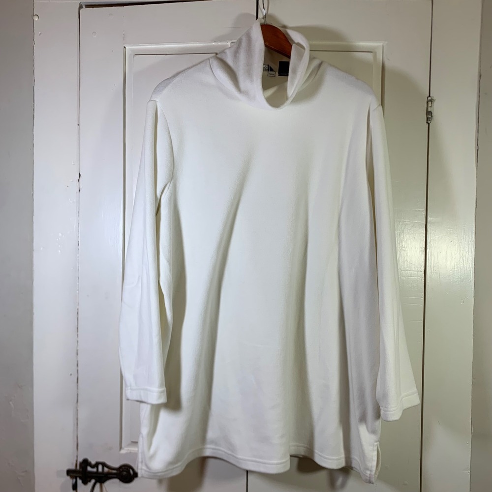 Lands‎ End Womens 2X White Fleece Turtleneck Tunic Pullover Top 506048 J18